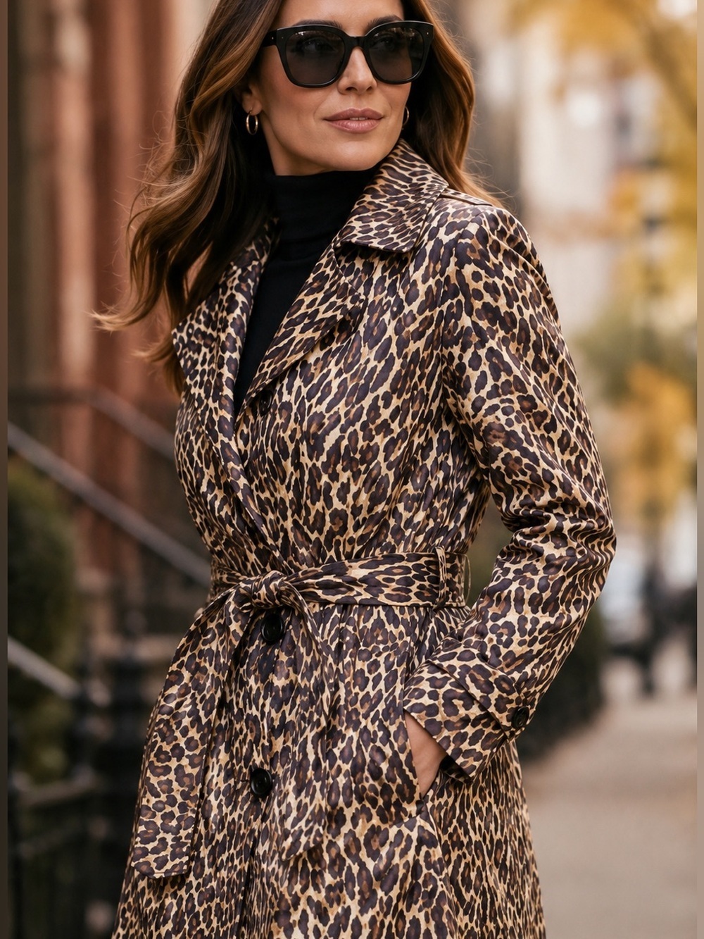Nine West Cheetah Belted Trench Coat